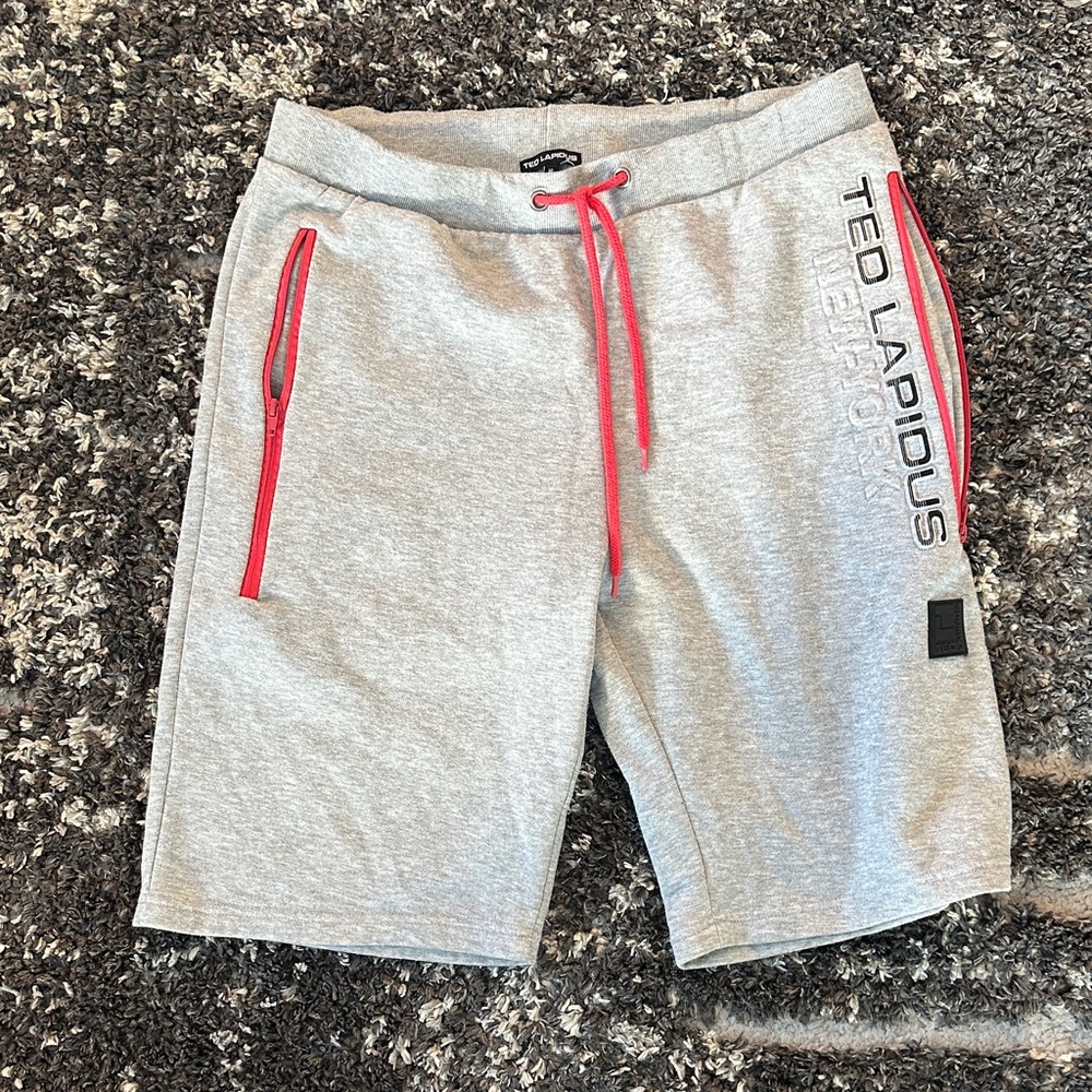 Ted Lapidus Gray Athletic Men's Shorts with Red Details